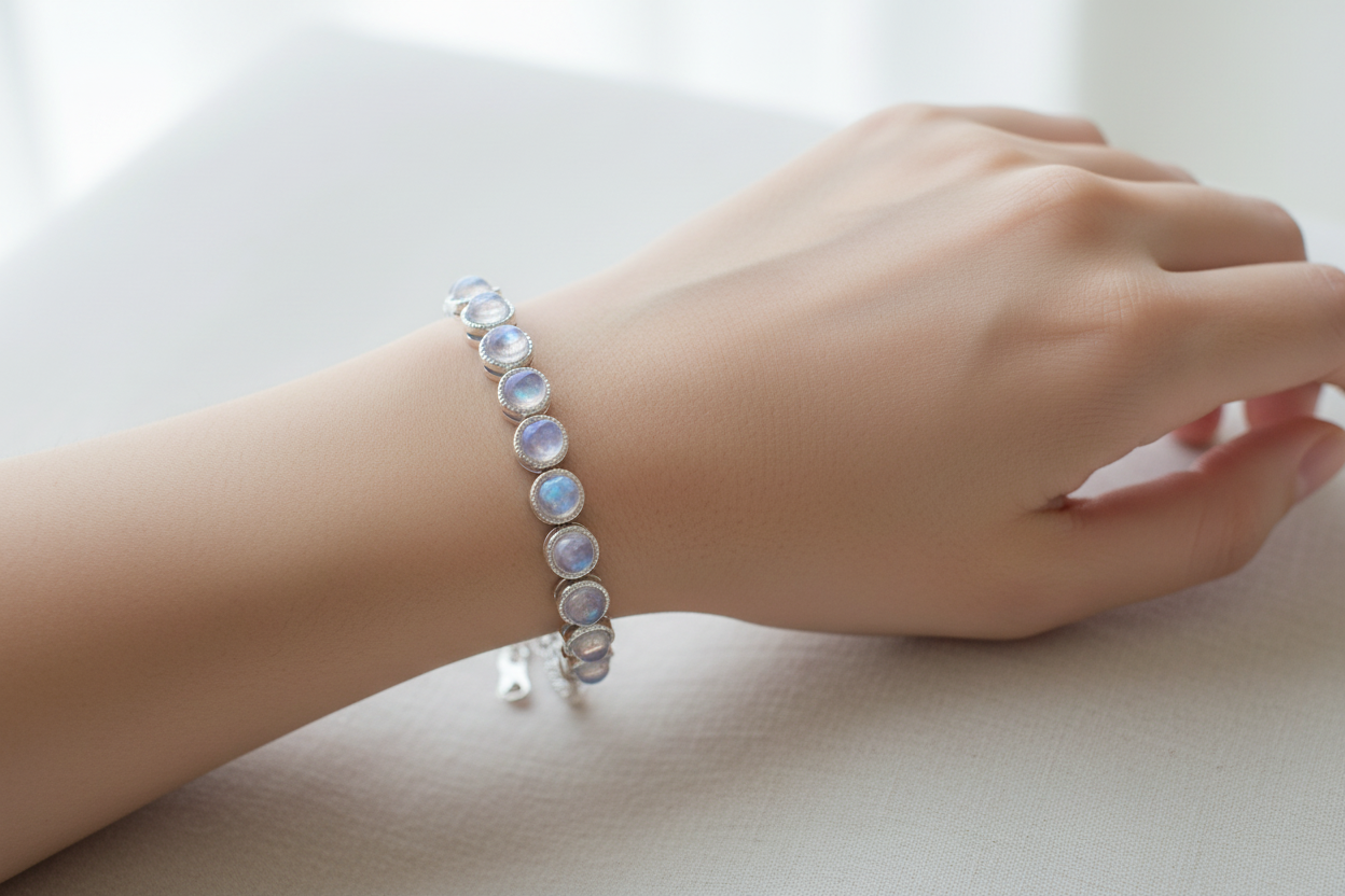 Moonstone Bracelet being worn
